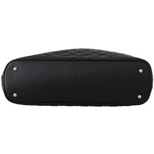 BLACK LEATHER QUILTED WOMEN SHOPPING HAND TOTE BAG